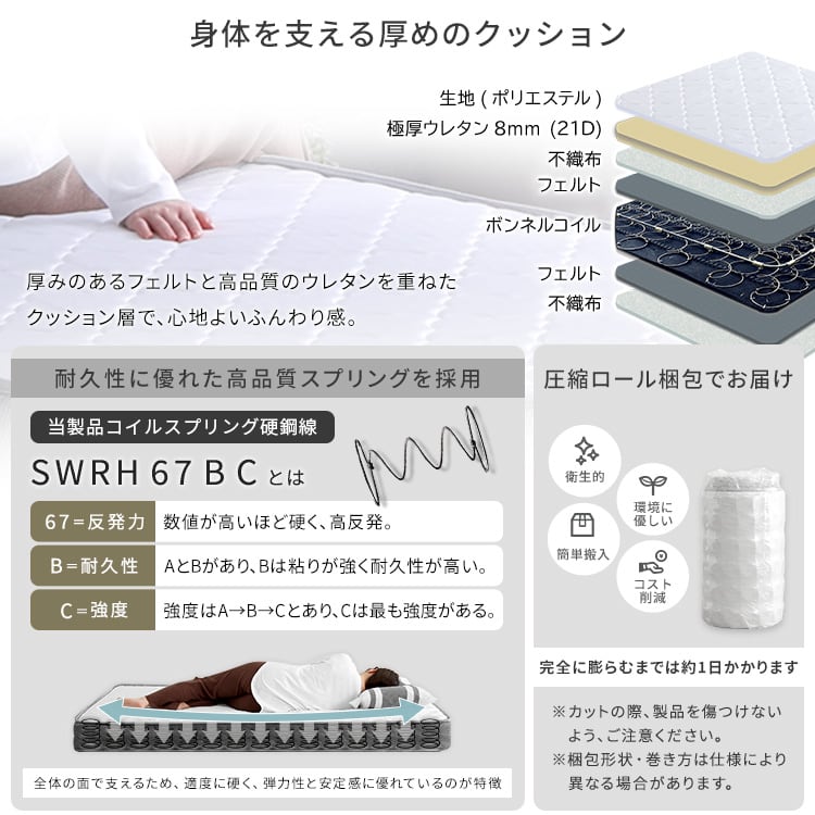 2分で完成!組立簡単ベッド ボンネルコイルマットレスセット(セミダブル) ベッド マットレス付 頑丈