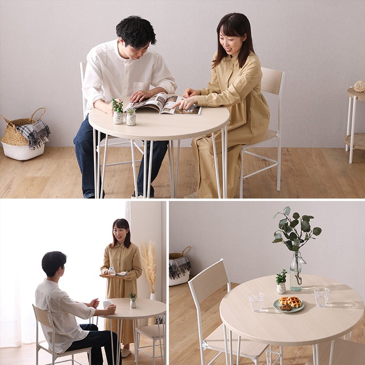 さわやかな円形ダイニング3点セット スチール