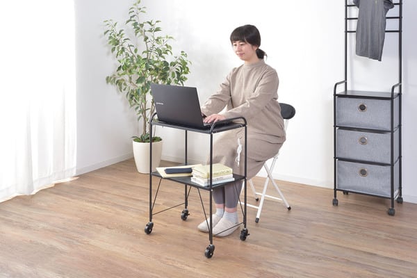 ストレージ サイドワゴン 幅53×奥行35×高さ75.5cm リビング収納 キャスター付き ブラック