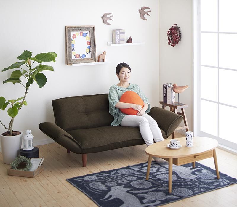 ソファー リクライニングカウチソファ ファブリックタイプ Esta エスタ 2P ブラウン スチール