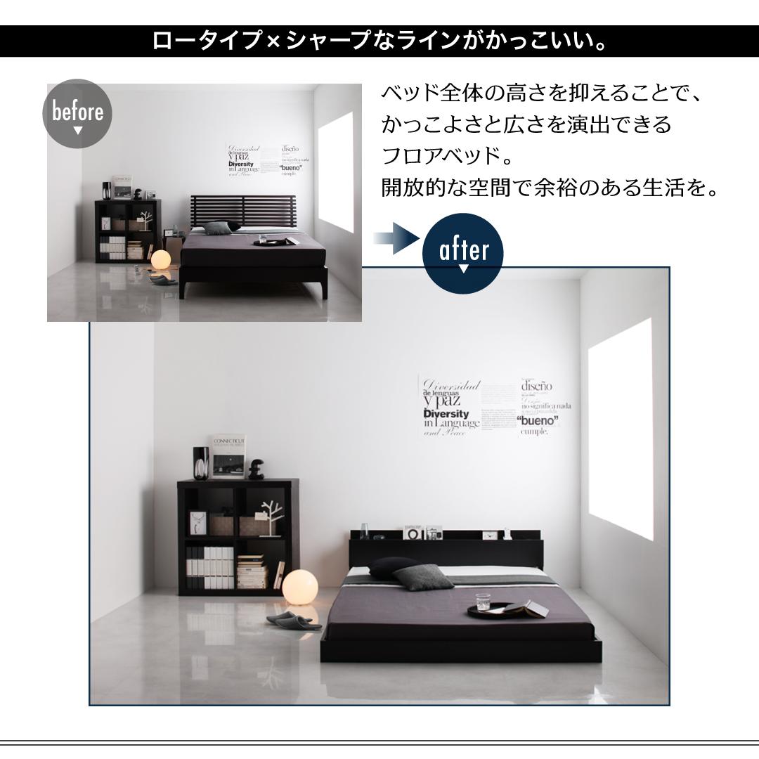 マットレス クイーン 棚・コンセント付きフロアベッド Verhill ヴェーヒル Q×1 ブラック