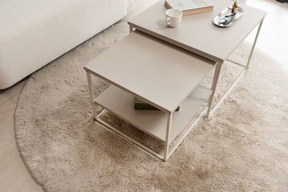 スクエア ネストテーブル 幅43×奥行43×高さ34cm ライトベージュ 省スペース スチール