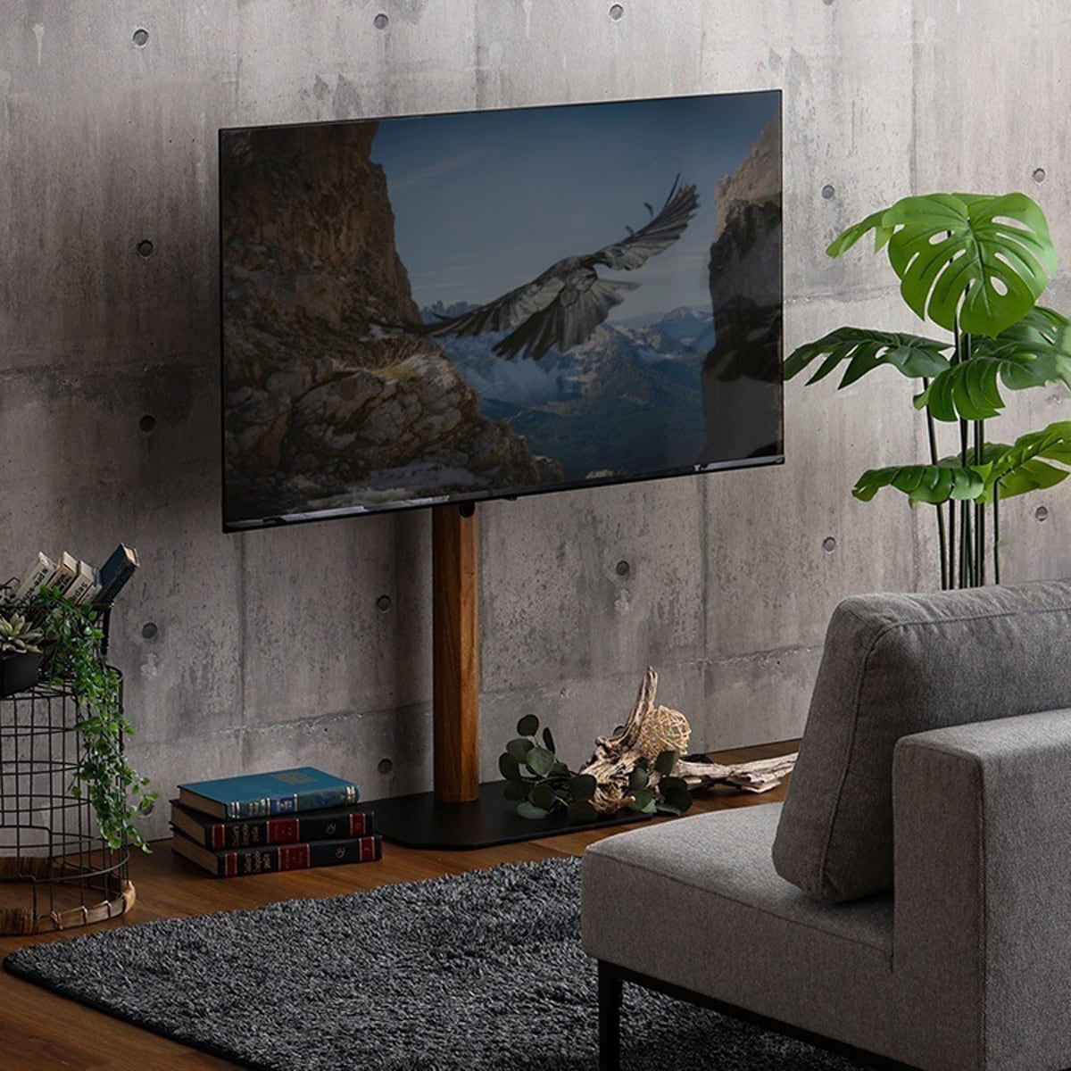 木目が美しい八角壁寄せテレビスタンドロータイプ専用 ハードディスクホルダーセット 八角テレビスタンド