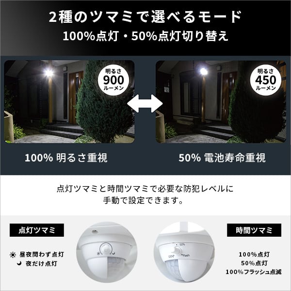 照明 5W×2灯 フリーアーム式LED乾電池センサーライト LEDセンサーライト 単一乾電池 5W