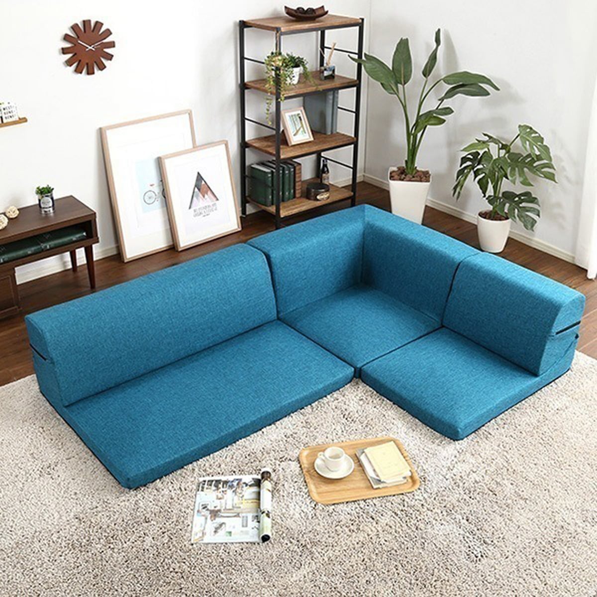 コーナーフロアソファ ロータイプ ファブリック 3人掛け(5色)組み替え自由 126x76x40cm