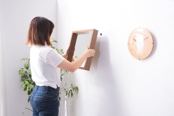 ミラーL 幅42×奥行6×高さ42cm 完成品 組立不要 ウォールナット ホワイト ミラ