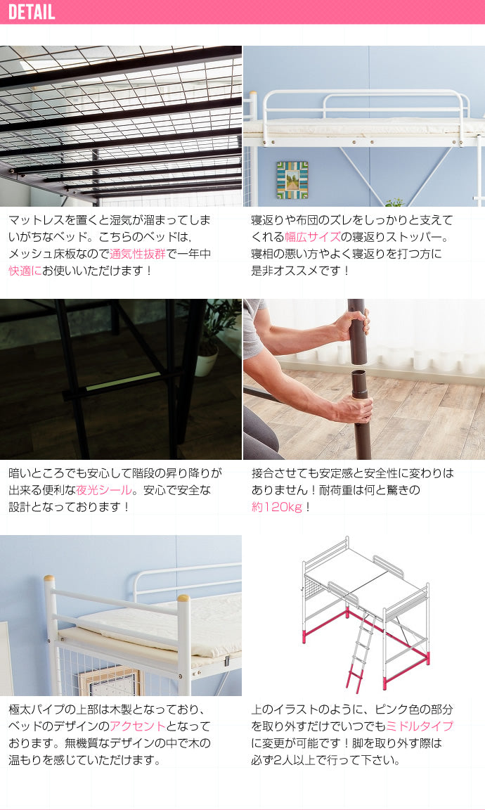 ベッド シングル Savior ロフトパイプベッド すのこベッド パイプベッド ベット