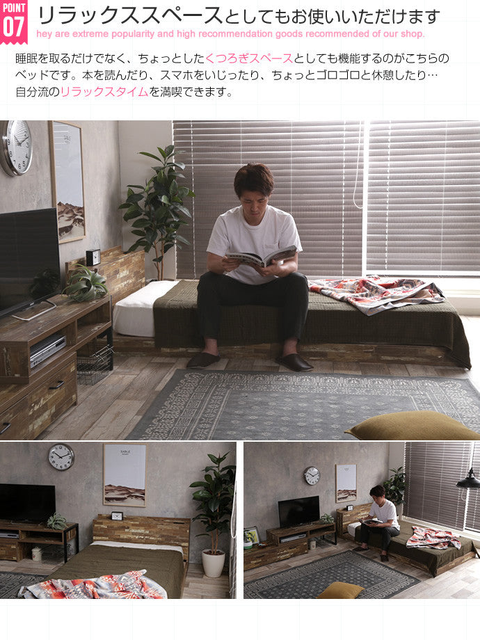ベッド ダブル Cave 寄木柄ベッド すのこベッド パイプベッド ベット