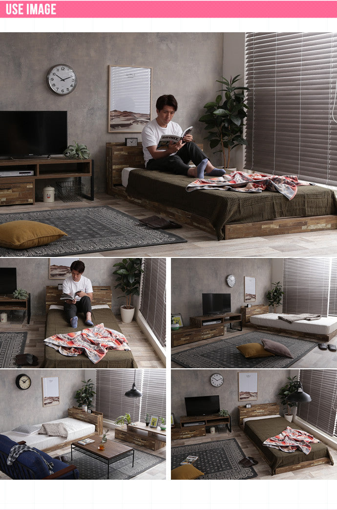 ベッド ダブル Cave 寄木柄ベッド すのこベッド パイプベッド ベット