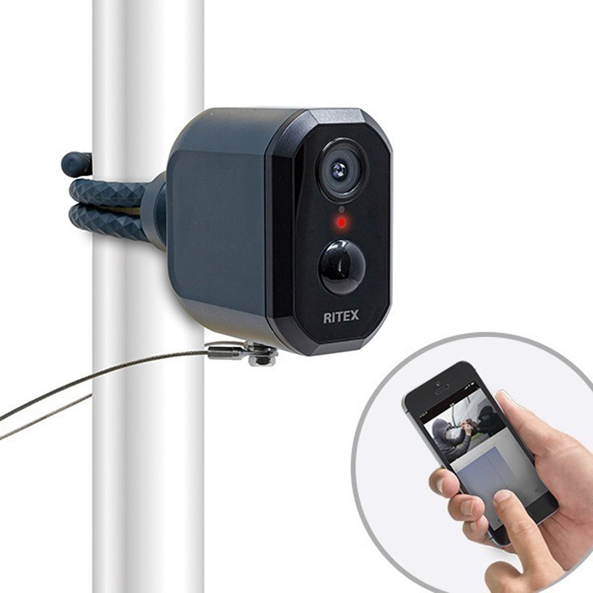 ラック スマホと連動 充電式どこでもセンサーカメラ 盗難防止ワイヤーセット センサーカメラ 屋外