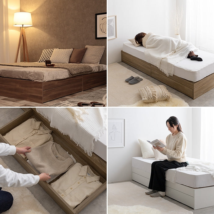 ベッド シングル セミシングル Glad ヘッドレス収納付きベッド すのこベッド パイプベッド