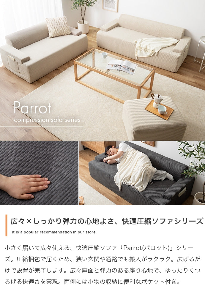ソファー 3人掛け 2点セット 3人掛け圧縮ソファ+オットマン ローソファー フロアソファー