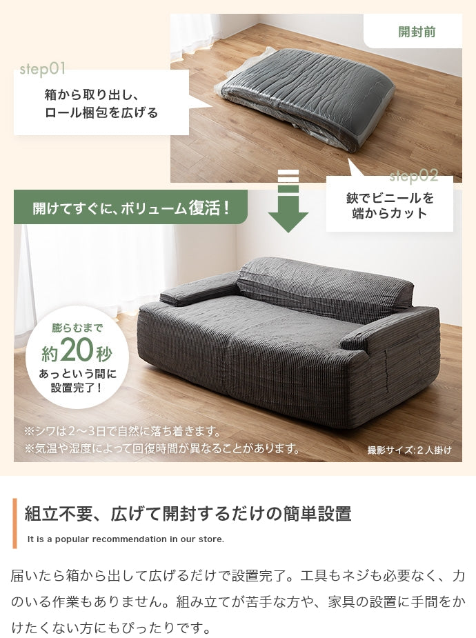 ソファー 3人掛け 2点セット 3人掛け圧縮ソファ+オットマン ローソファー フロアソファー