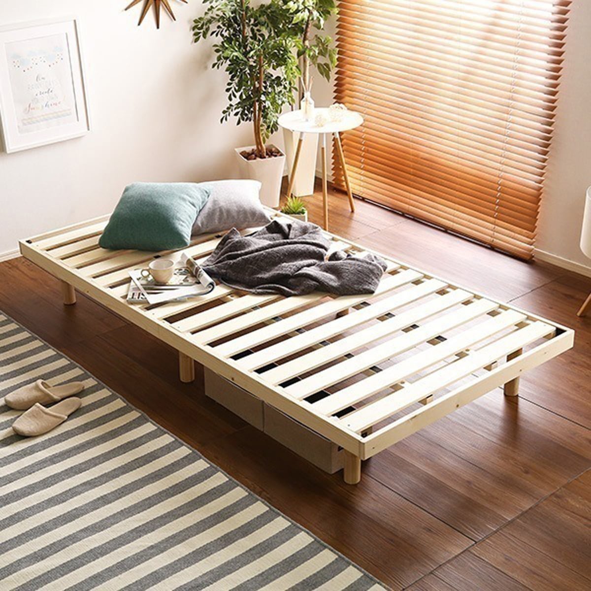 パイン材高さ3段階調整脚付きすのこベッド(シングル) 100×27×21cm 家具 インテリア 湿気