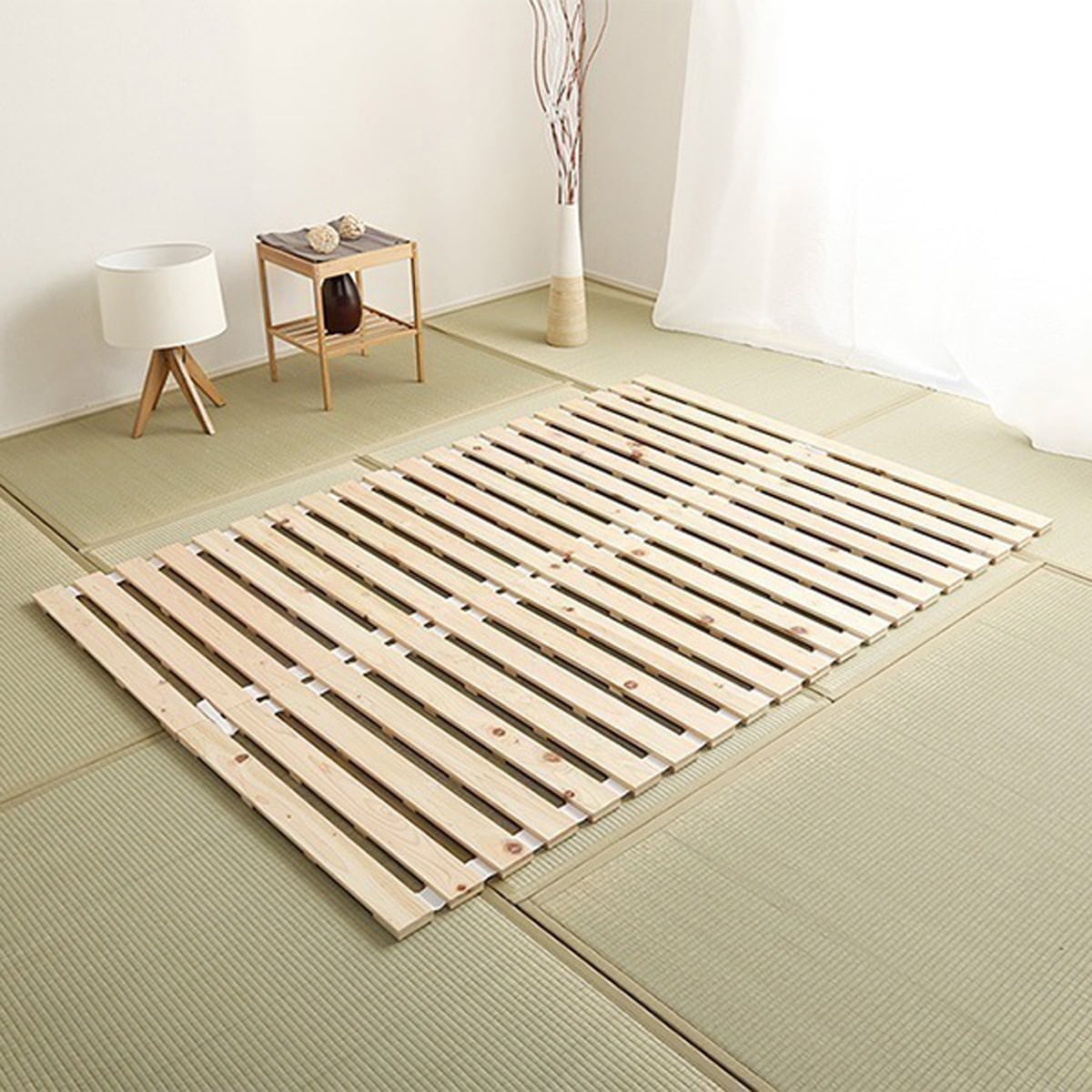 マット すのこベッドロール式 檜仕様(ダブル) 140x200x2.5cm 家具 インテリア ベッド