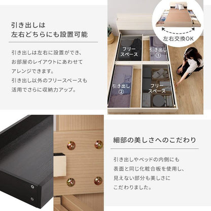 夫婦 カップル 棚・コンセント付きチェストベッド 日本製ポケットコイルデザインマットレスセット(ダブル) 幅149.4×奥行213.6cm 防ダニ