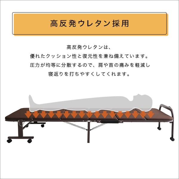 ウレタン折りたたみパイプベッド シングルサイズ 高反発 収納 部屋干し 布団掛け 静止耐荷重90kg
