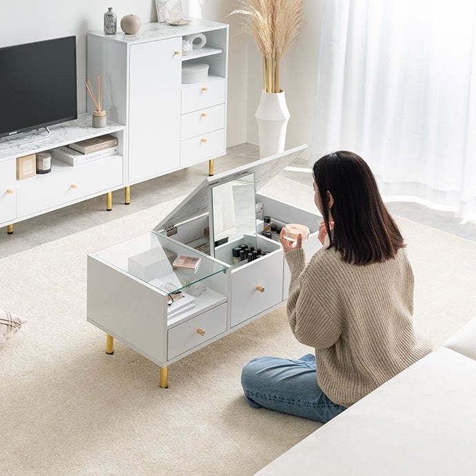 テーブル ドレッサーテーブル リビングテーブル 幅86×奥行40cm ガラス