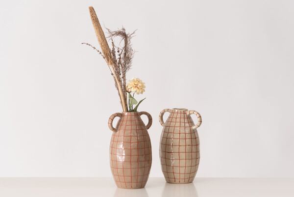 フラワーベース 幅19.5×奥行16×高さ29cm ベースオブジェ 完成品 組立不要 北欧 ベージュ
