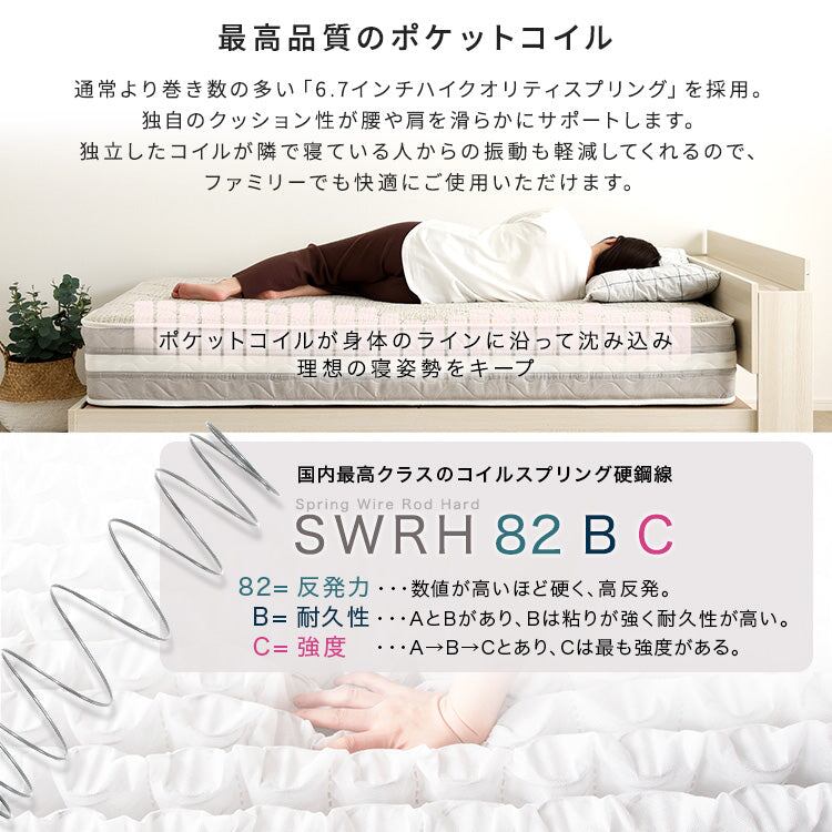 夫婦 カップル 日本製ポケットコイルデザインマットレス mornisha-モニーシャ- (ダブル) 幅140×奥行195cm 防ダニ 抗菌
