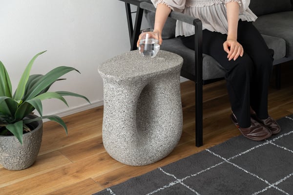 サイドテーブル 幅42×奥行32×高さ45cm 完成品 組立不要 グレー ホワイト テラゾー柄 グレ