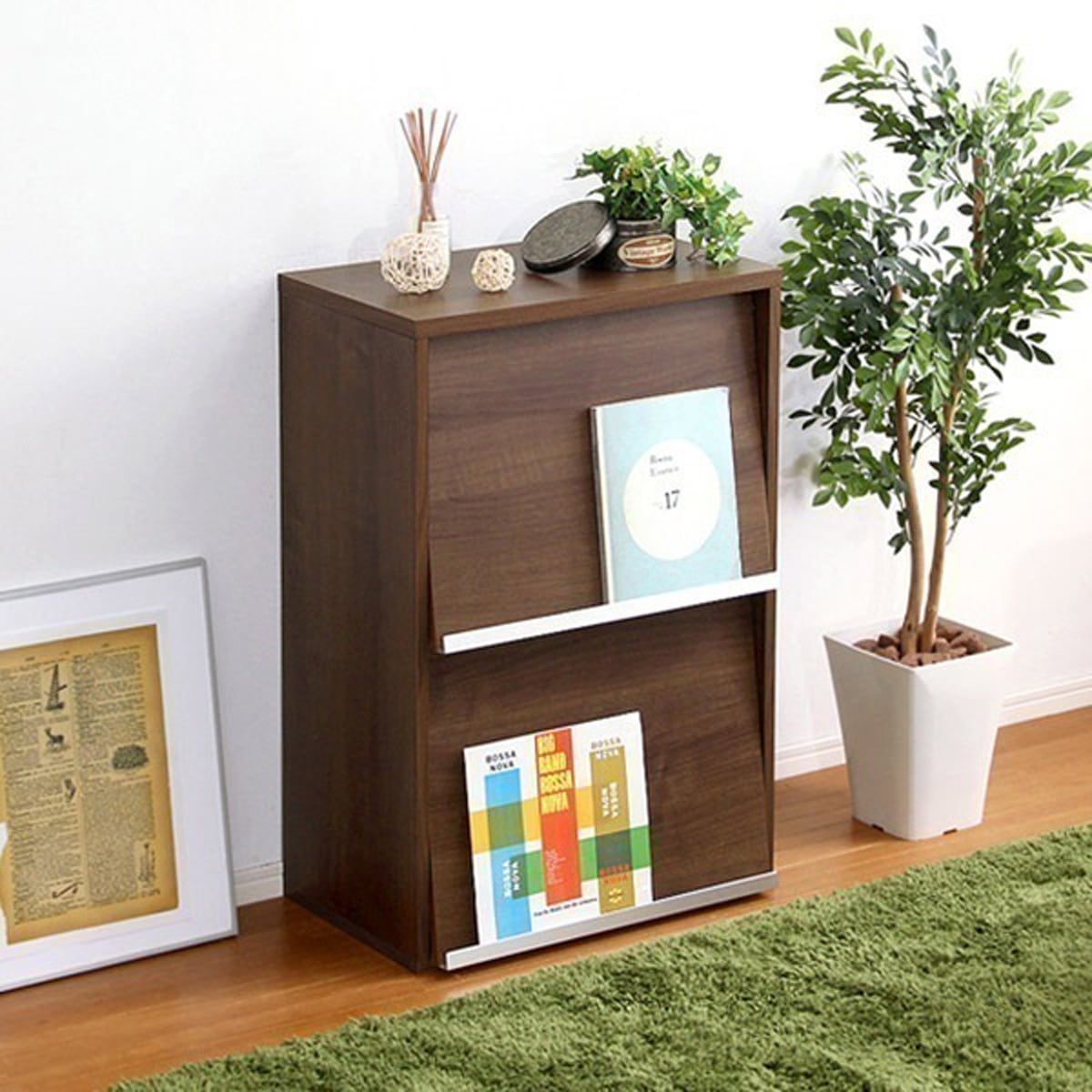 ラック 収納家具 フラップ扉2枚タイプ 48x16x94cm 本棚 ブックラック フラップ 収納棚
