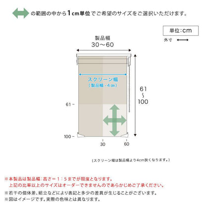 1cm単位のオーダー対応! 調光ロールスクリーン 幅30~60cm×高さ61~100cm DIY・工 スチール