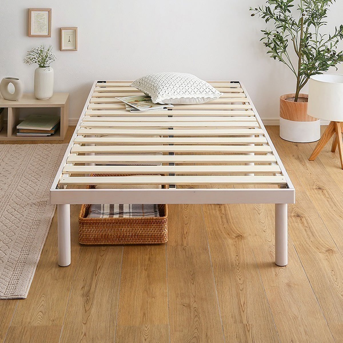 パイン材高さ2段階調整脚付きすのこベッド ポケットコイルマットレスセット(シングル) 北欧パイン