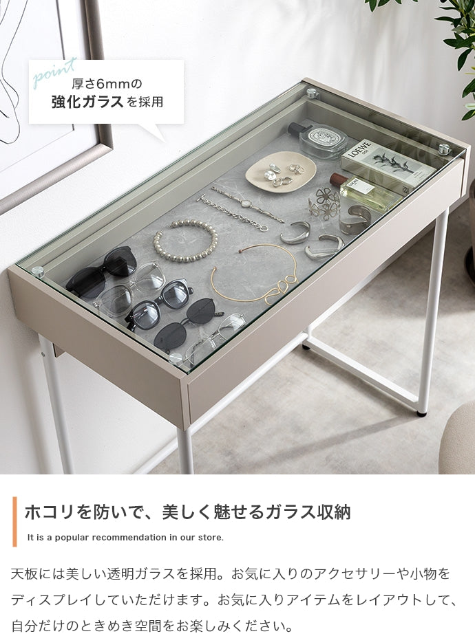 デスク 2点セット 幅80cm 引き出し付きガラス天板デスク+チェア ワークデスク パソコンデスク