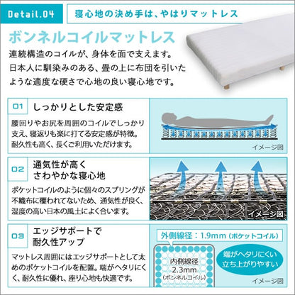新発想で搬入も組立カンタン! ほどよい弾力 セミダブルサイズ 脚付き セミダブル 組説簡単 全3色