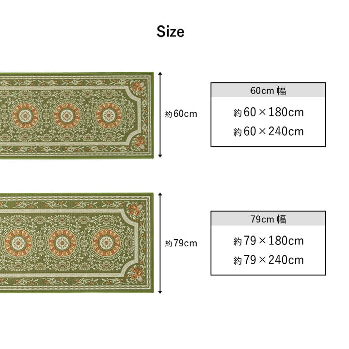 廊下敷 撥水ロマン マット GN 79X180 79×180cm ラグマット カーペット ラグ 絨毯