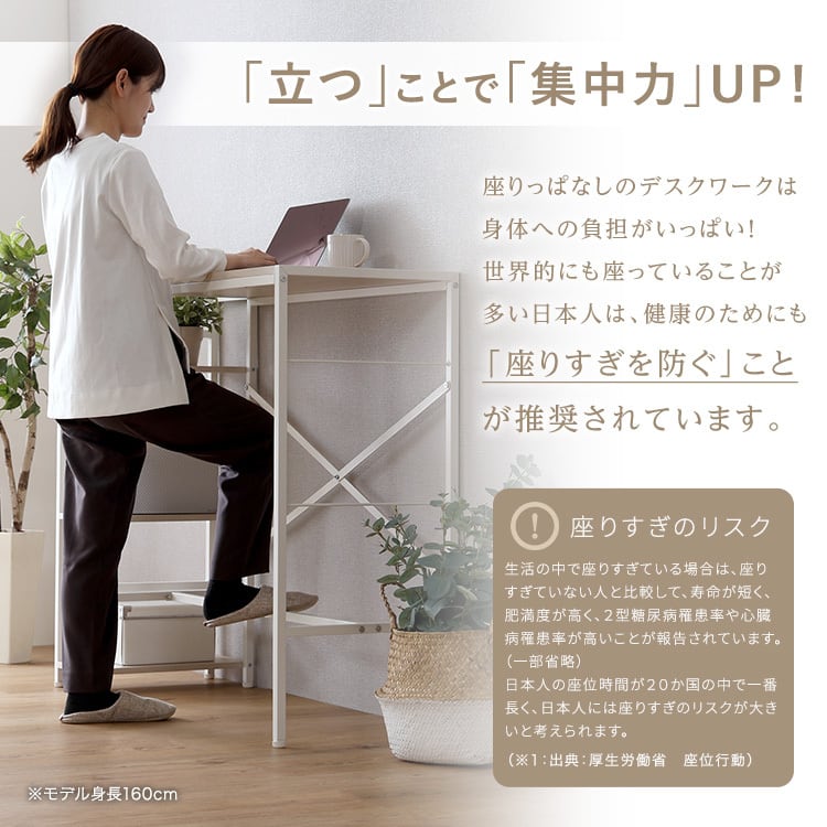さわやかな足掛けスタンディングデスク 足掛け スタンディングデスク 幅120 足置き 収納ラック