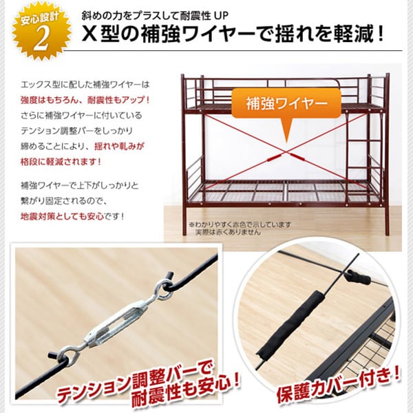 パイプ二段ベッド インテリア ベッド パイプベッド シングル ツイン 2段ベッド 二段ベッド 通気性