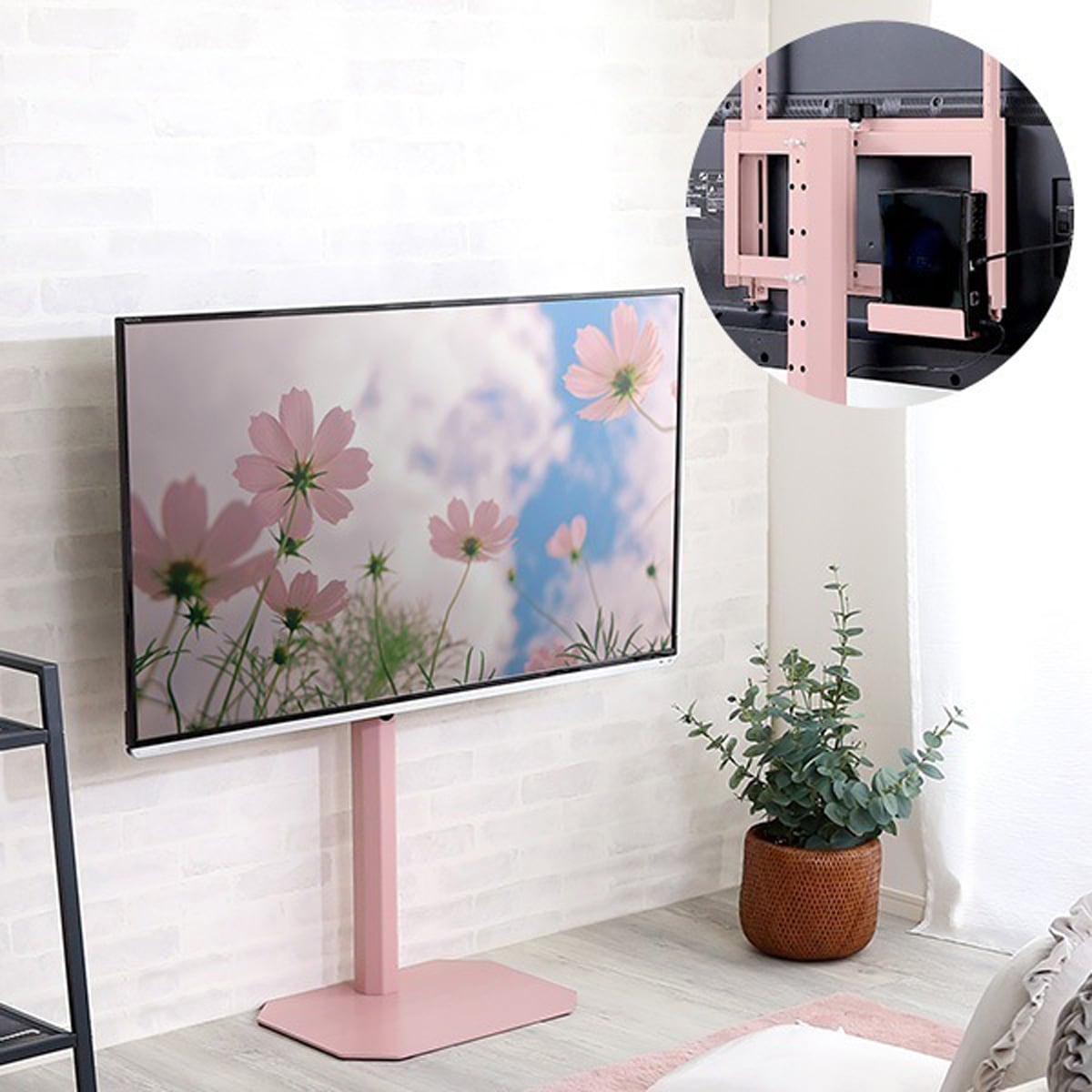 テレビ台 大人かわいいインテリア 八角テレビスタンドロータイプ専用 ハードディスクホルダーセット
