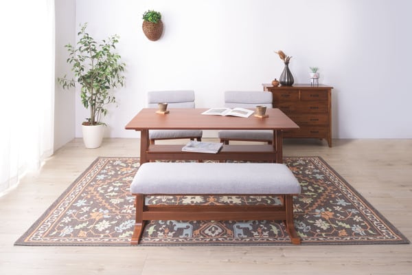 ダイニングテーブル 幅130×奥行80×高さ63cm ダイニング家具 棚付き 北欧 ブラウン レトロ