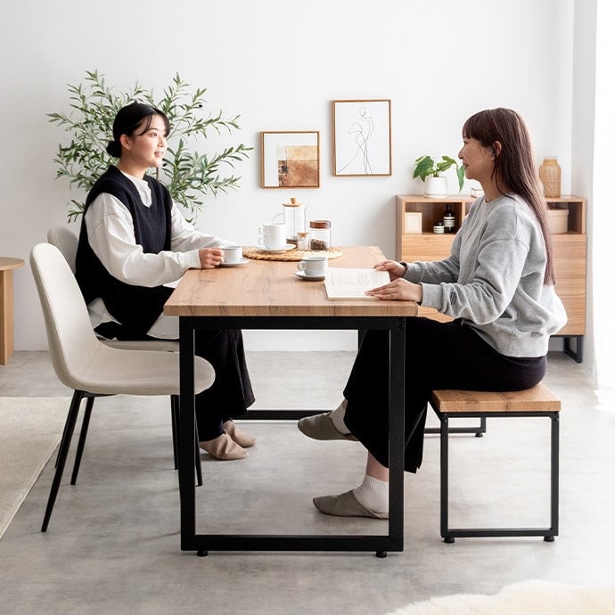 ダイニングセット 4点セット Moku 幅130cmダイニングテーブル+ダイニングベンチ+チェア2脚 スチール