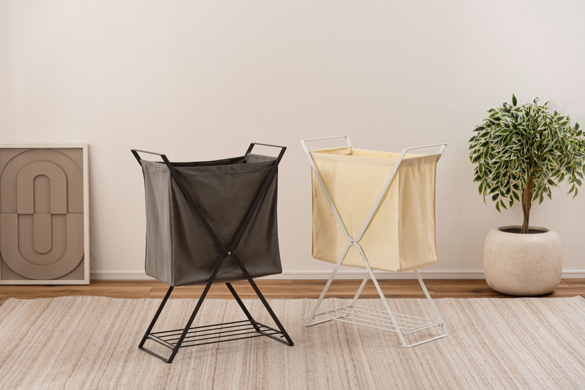 ストレージ バスケット&ハンガー 幅49.5×奥行25×高さ70cm 衣類収納 折りたたみ 折り畳み 省スペース スリム スチール