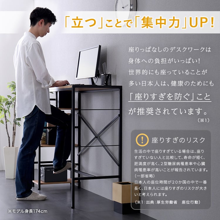 ヴィンテージ足掛けスタンディングデスク 足掛け スタンディングデスク 幅120 足置き 収納ラック