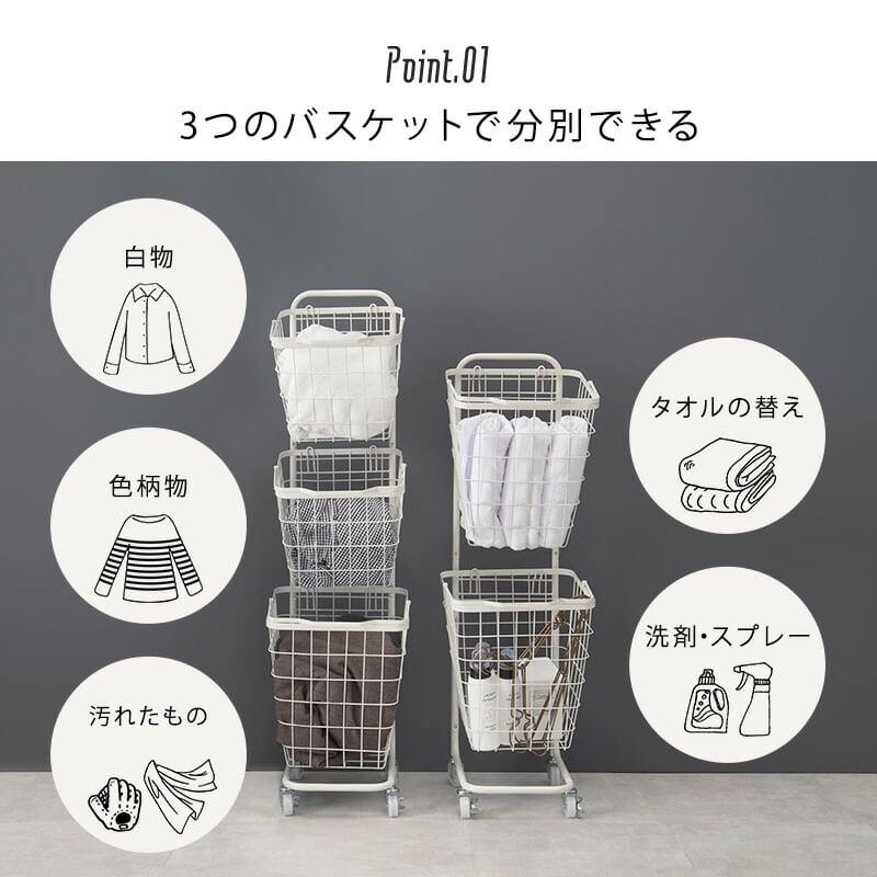 ラック 3段ランドリーラック 角型 -KR- 33×39×124cm リビング収納 3段 通気性 スチール