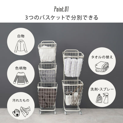 ラック 3段ランドリーラック 角型 -KR- 33×39×124cm リビング収納 3段 通気性 スチール