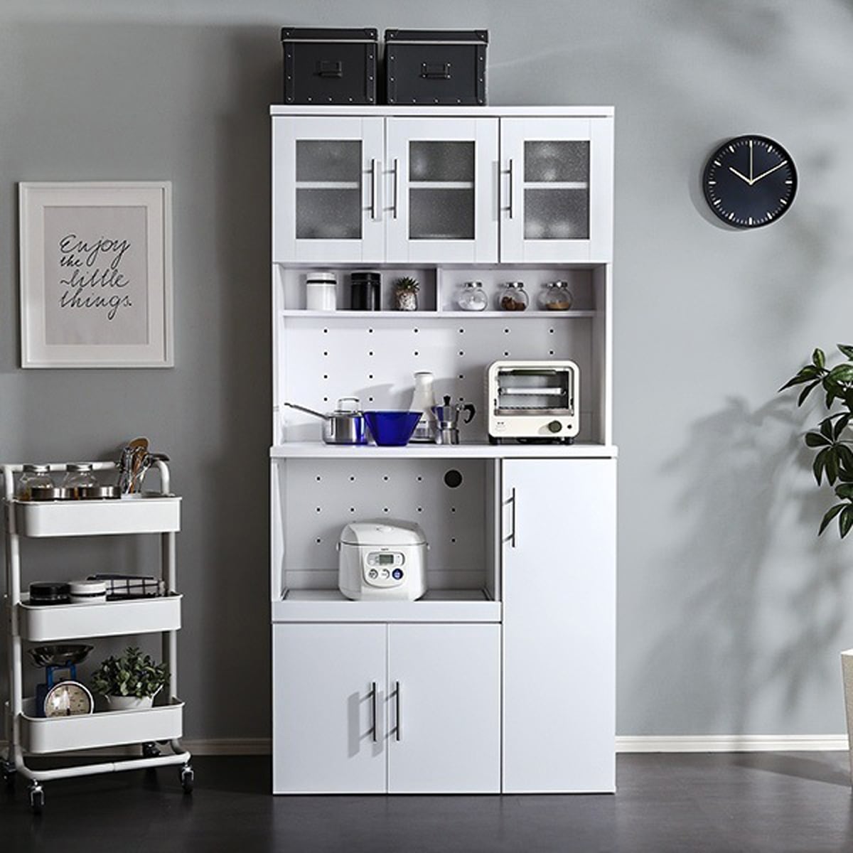 鏡面食器棚(幅90cm) インテリア 収納家具 キッチン収納 食器棚 キッチンボード 鏡面 大容量