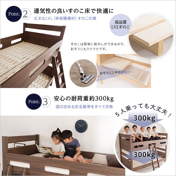 木目調3Dシート二段ベッド 2段ベッド 二段ベッド すのこ床 3DPVS 分割式 耐荷重300kg