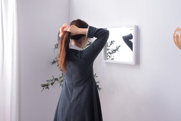 ミラーL 幅42×奥行6×高さ42cm 完成品 ウォールナット ホワイト