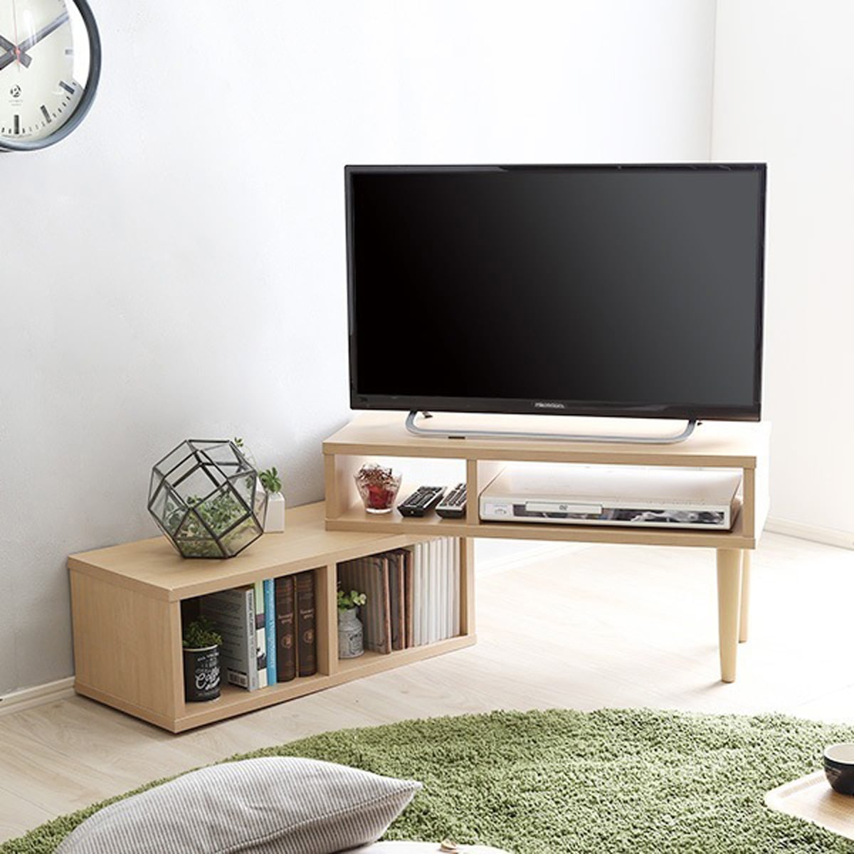 コンパクト伸縮テレビ台(32型まで対応)コーナー ローボード リビング収納 インテリア 32型対応