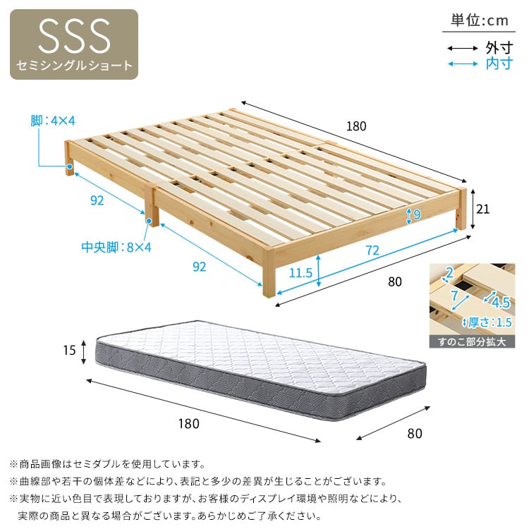 2分で完成!組立簡単ベッド ボンネルコイルマットレスセット(セミシングルショート) ベッド セット