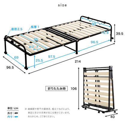 折りたたみパイプすのこベッド シングル 折りたたみベッド すのこ 2つ折り キャスター付き 通気性