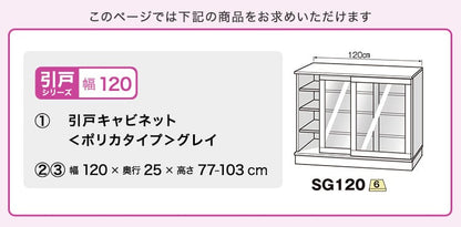 ラック セミオーダーカウンター下収納ぴったりくん キャビネット(ポリカタイプ グレイ) キッチン収納 幅120×奥行25cm