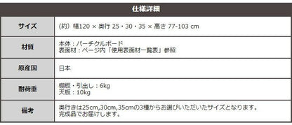 ラック セミオーダーカウンター下収納ぴったりくん キャビネット 幅120cm×奥行25cm 食器棚 完成品