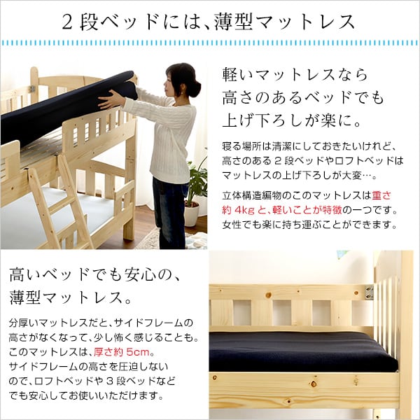 マットレス ファインエア (体圧分散 衛生 通気 二段ベッド 日本製) 95x66x15cm
