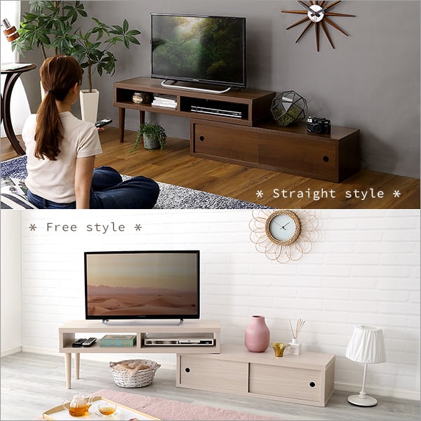伸縮式テレビ台 引き戸タイプ 完成品 コーナーテレビ台 収納 ローボード TVラック シンプル